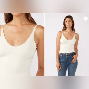 New By Together Forever Young Cream Ribbed Scallop Trim Tank